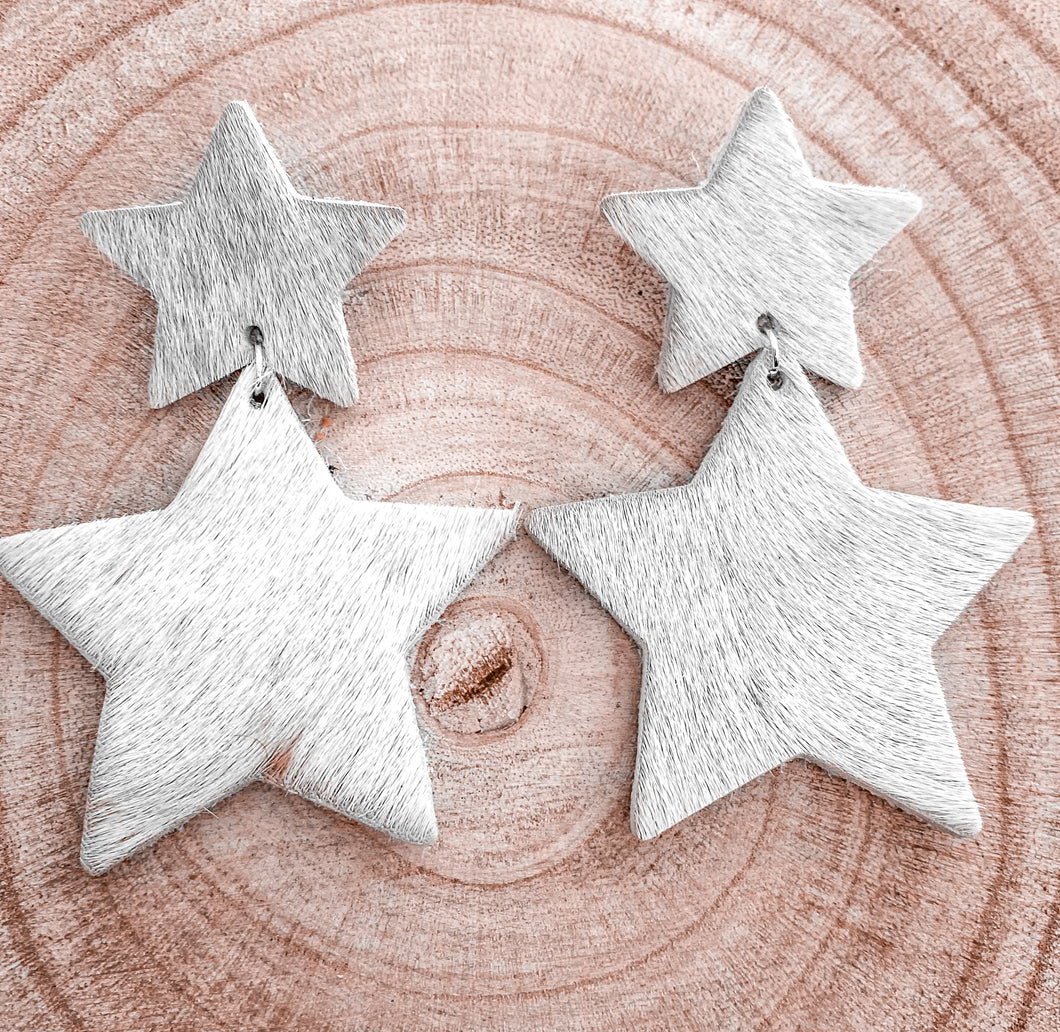 White Double Star Earrings