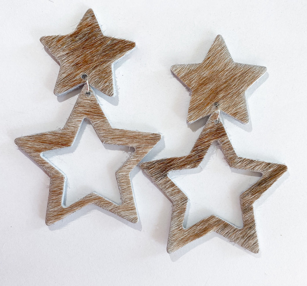 Tan Double Star Earrings