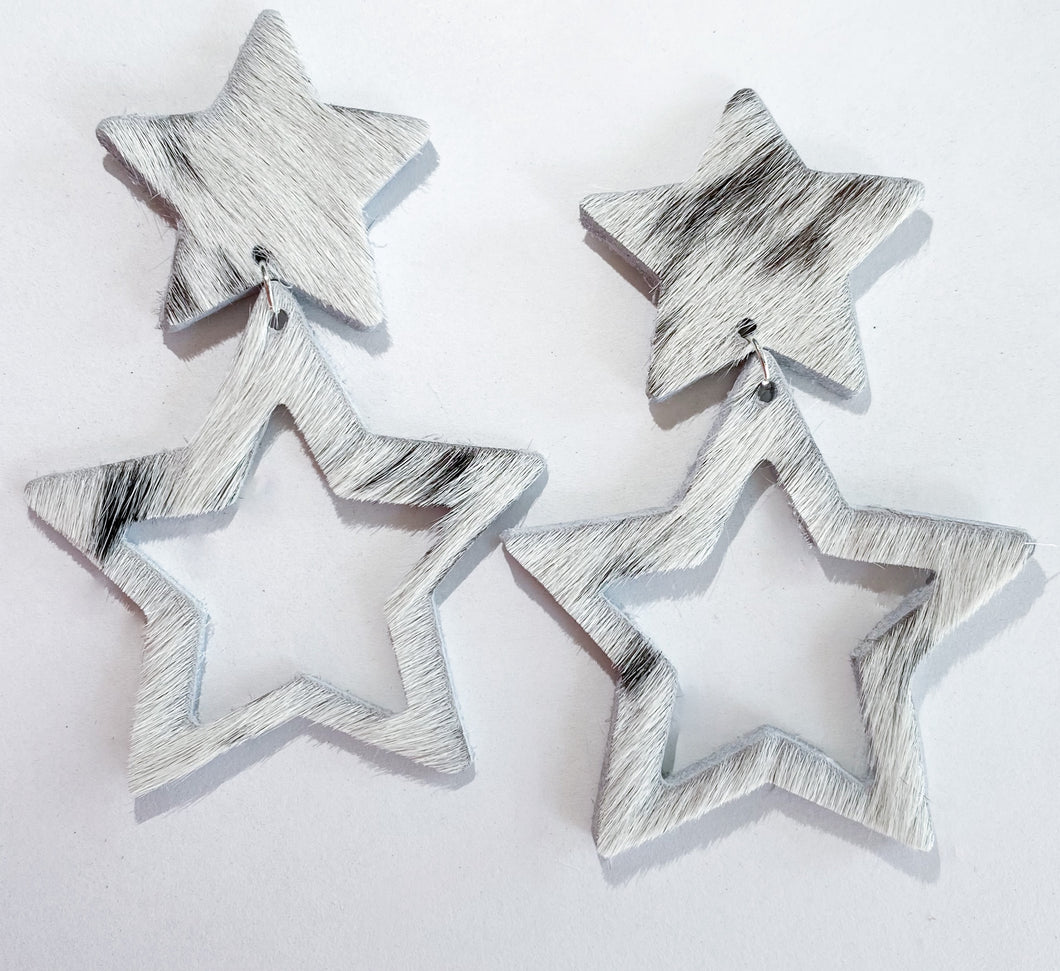 White/Black Double Star Earrings